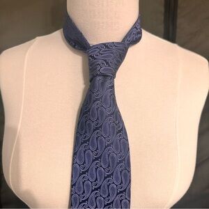 Ike Behar Men's Tie Silk Blue Geometric Paisley Handmade Necktie Classic Cravat